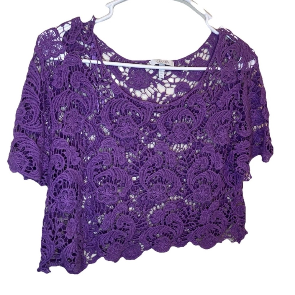 dELiA*s Women's Purple Lace Short Sleeve Crop Top Size XL EUC Y2K Style Vintage - Picture 2 of 6